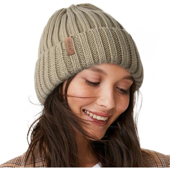 Women’s Tree Green Winter Fleece-Lined Chunky Knit Beanie Snow Hat Cap main image 4